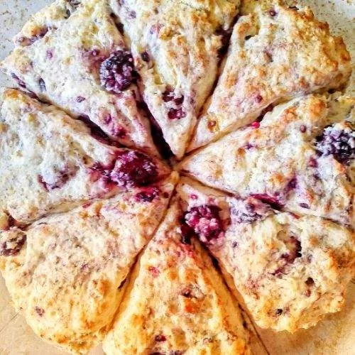 These blackberry scones are so delicious! Yummy, juicy blackberries in every bite, this is also a super easy blackberry scones recipe, with only 4 ingredients! Make these quick blackberry scones for breakfast, brunch, dessert, with your coffee or tea, or a quick snack to take on the go. They are super kid-friendly too! These simple blackberry scones don’t even require a rolling pin, and they are great for kids to help with! Try these!! | homemade scones recipe