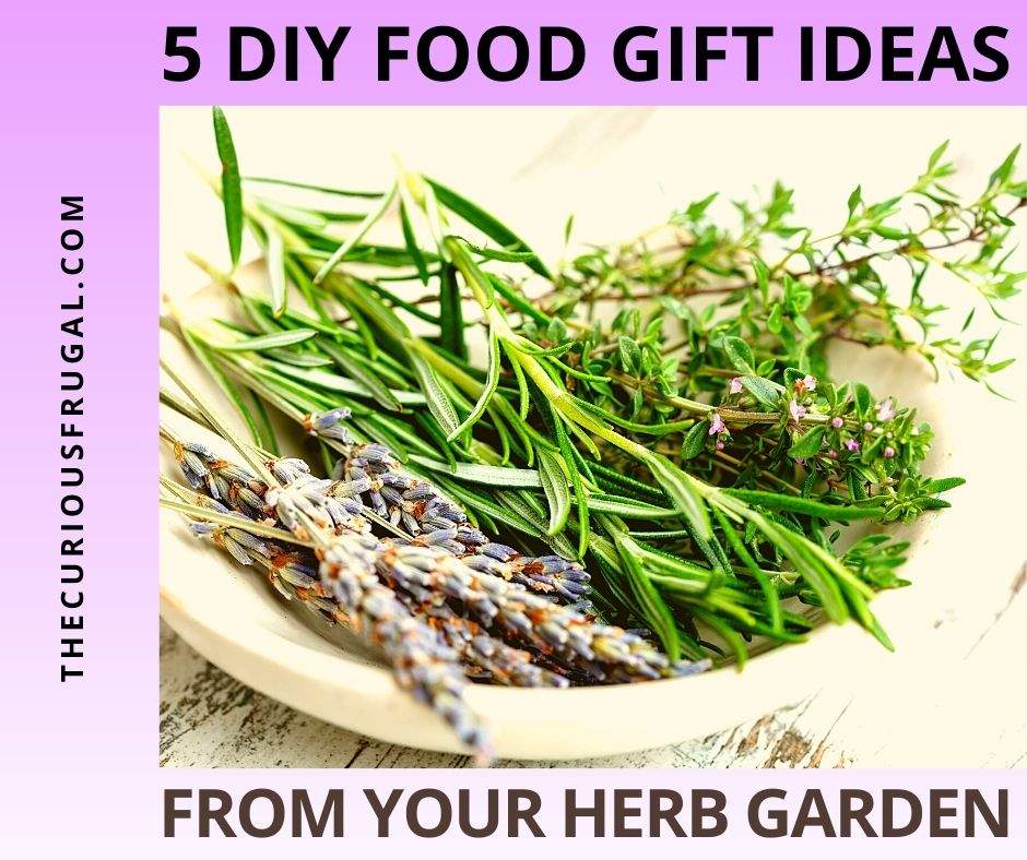 5 DIY food gift ideas from your herb garden (lavender, thyme, rosemary herbs in a bowl on a table)