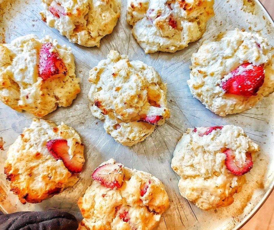 strawberry scones on a baking tray