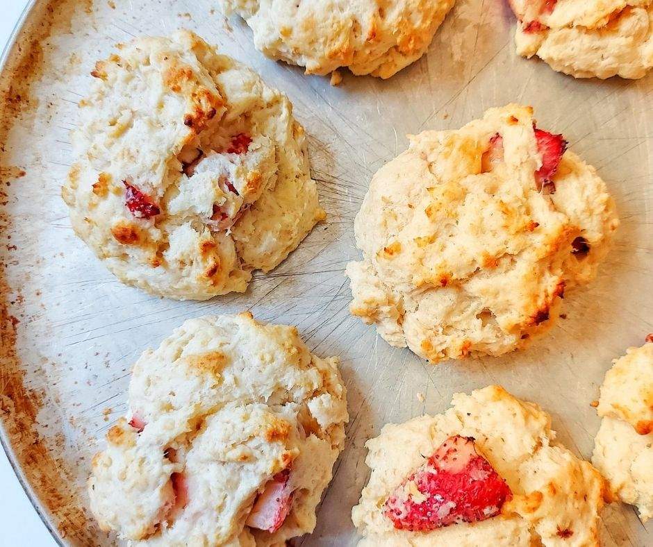 strawberry scones on a baking tray