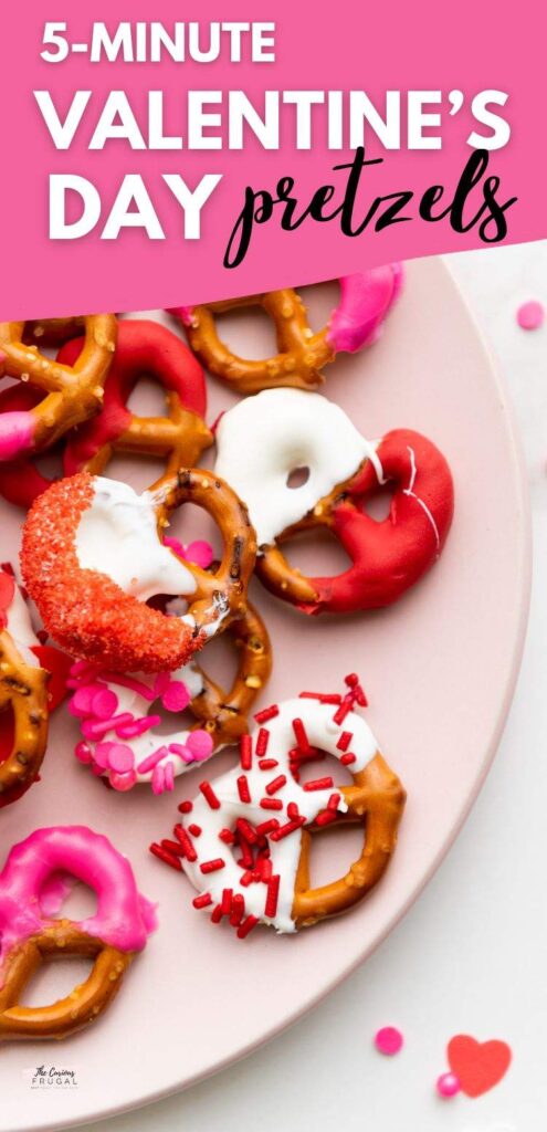5 minute Valentine's Day Pretzels with chocolate and sprinkles