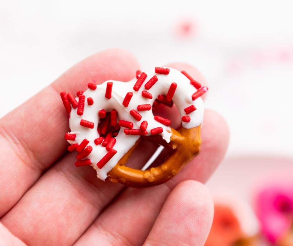 Valentine's Day Pretzels with chocolate and sprinkles