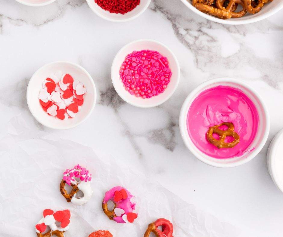 Valentine's Day Pretzels with chocolate and sprinkles