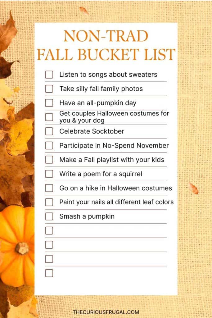 Tired of the same old pumpkin patch and apple picking routine? This list of unique fall bucket list ideas is perfect when you’re bored of the usual activities. From creative DIY projects and cozy at-home adventures to unexpected seasonal fun, these new fall activity ideas will help you refresh your autumn bucket list. Perfect for couples, families, or anyone who wants to enjoy fall in a more creative, memorable way.